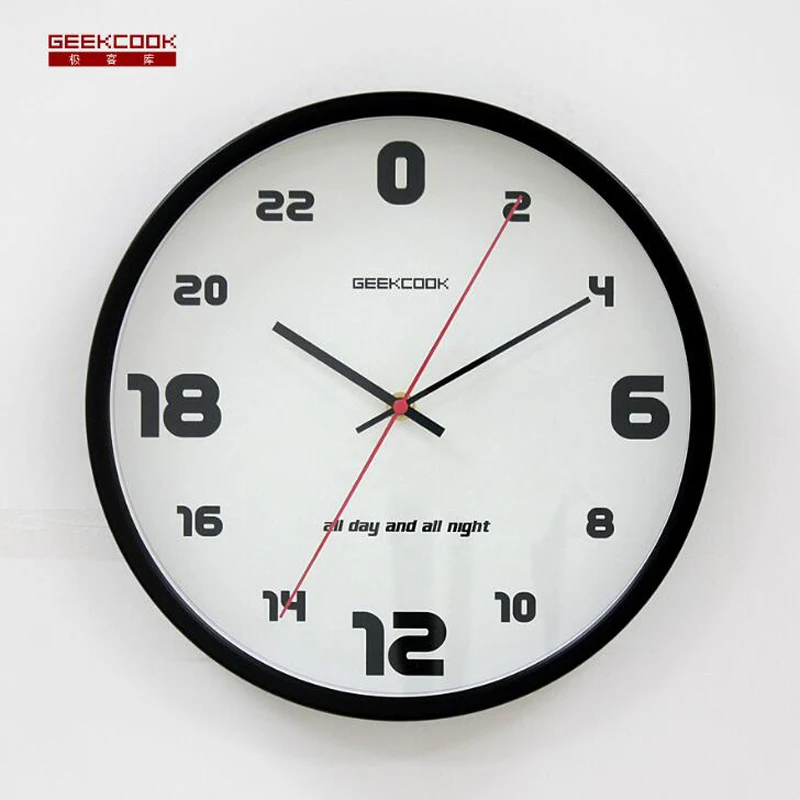 Novelty 24 Hours Number Metal Wall Clock 12 inch Large Silent Non Tick