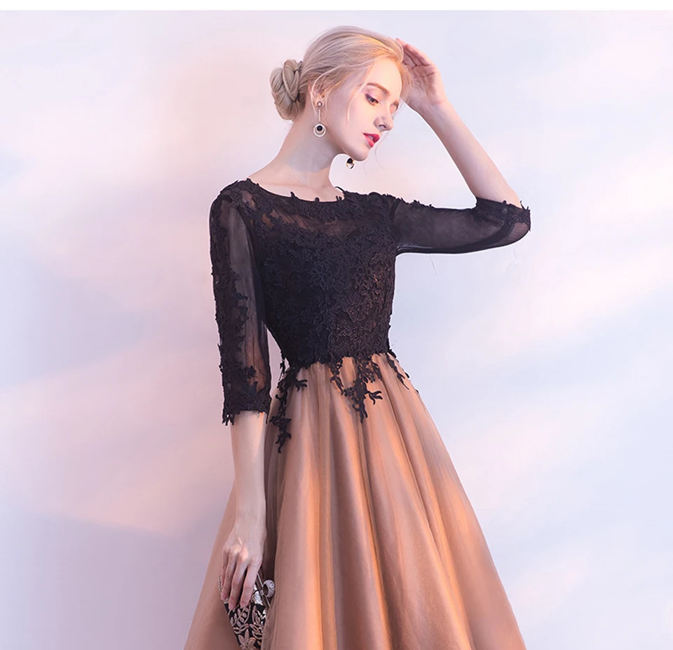 LAMYA/черные кружевные платья для выпускного вечера с рукавами контрастного цвета; Вечернее Платье До Колена; бальное платье из тюля; платье для особых случаев