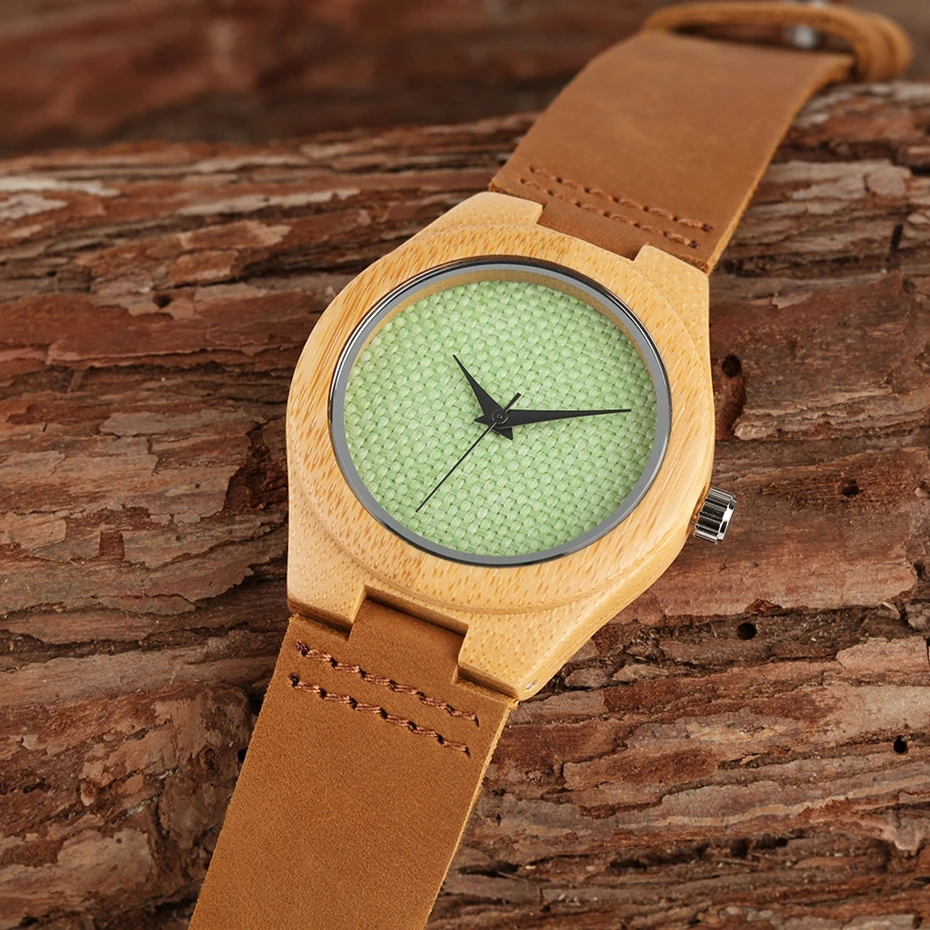 Fresh GreenBeige Nylon Dial Women's Novel Bamboo Analog Watch Minimalism Wood Female Genuine Leather Clock Reloj de madera 2017 2018 Christmas Gifts for Women Girls (11)