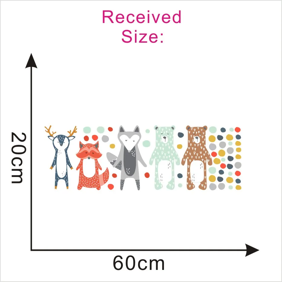  Cartoon Forest Animals Wall Sticker Giraffe Bear Fox Decals Colorful Dots Art Kindergarten For Nurs - 32880240262