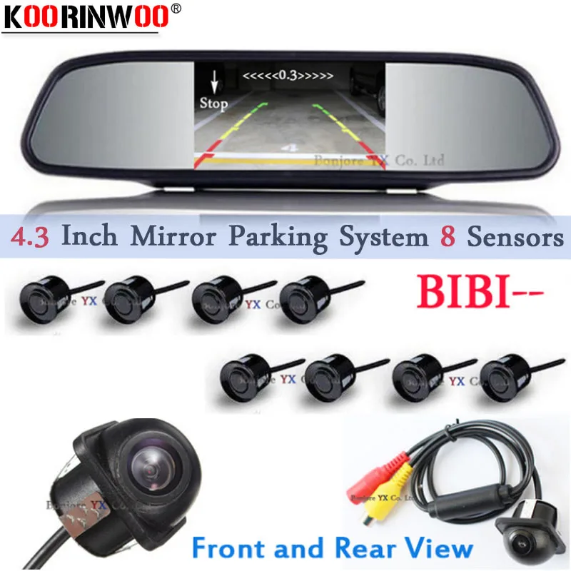 

Koorinwoo Car Parking Sensor 8 Alarm with Mirror Monitor 22mm car Rear view Camera Parking Assist Parktronic Black White Grey