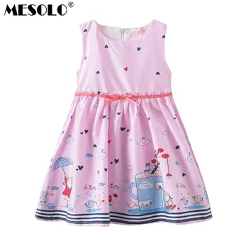 

MESOLO Korean version of pure cotton Girl Dress 2018 new love pattern tea cup sleeveless dress summer hot sell fast