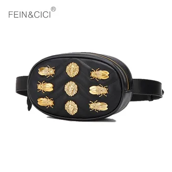 

Waist bag women lion rivets Waist Fanny Pack bags luxury brand fashion leather belt handbag red black 2018 new hight quality