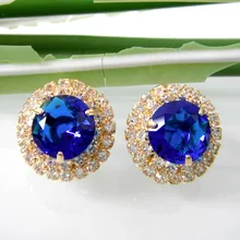 Navachi круг 1.0 см синий кубический циркон желтый кристалл клип-подставка Серьги smt2820