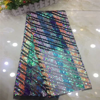 

2019 New African sequins fabric high quality handwork, French gauze bead 3D sparkle edge fabric for royal wedding dress