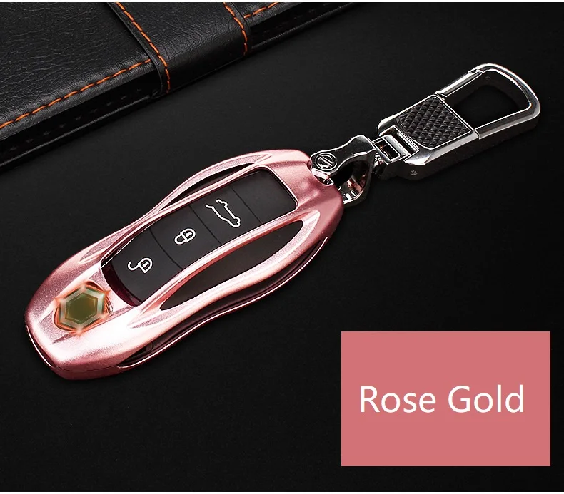 Автомобильный чехол для ключей Алюминиевый сплав ключ оболочки протектор сумка для хранения красный черный для Porsche Panamera Cayenne Macan 911 918 - Название цвета: Розовый