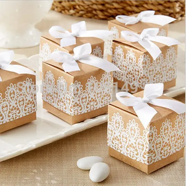 120 Pieces Lot Unique Wedding Box Of Rustic Lace Kraft Favor 120 Pieces Lot Unique Wedding Box Of Rustic Lace Kraft Favor