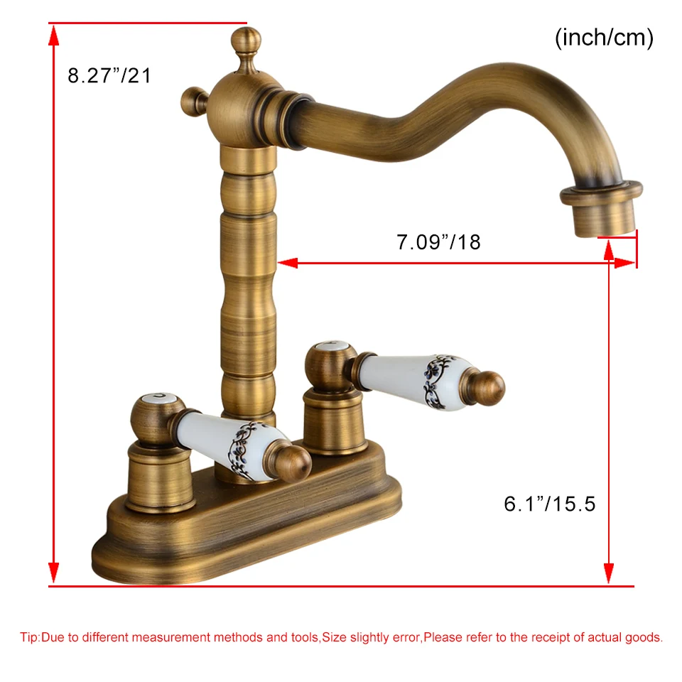 Смеситель для раковины Золотой/античная латунь на бортике с двумя керамическими крестообразными ручками ванная комната сосуд Раковина кран Поворотный Смеситель Краны