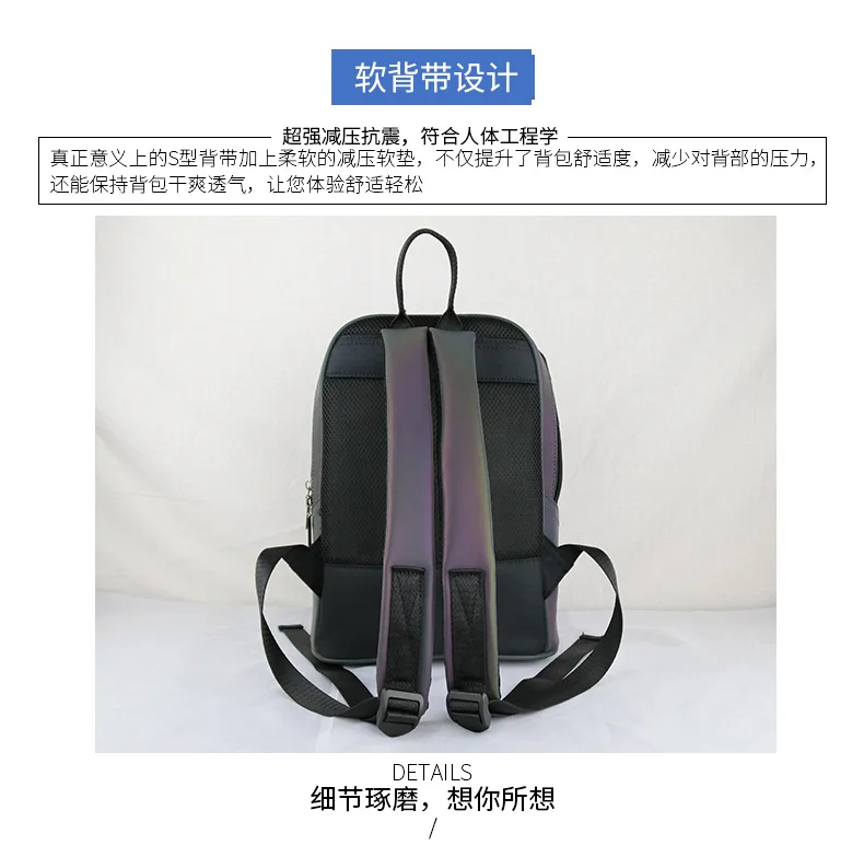 ZYJ Women Luminous Geometric Casual Backpacks Travel Girls Leather Laser Discoloration Shoulder School Backpack Mochila Bag (5)