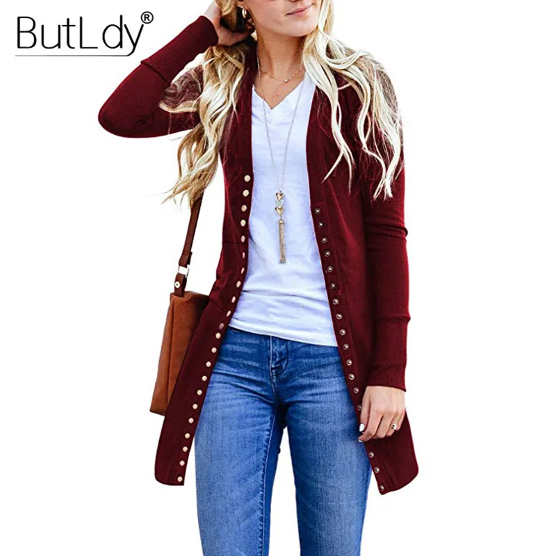 Long Sweater Women Buttons Knitted Cardigan Long Sleeve Ribbed Neckline Knitwear Coat Winter 2018 Fashion Jumpers Ladies Long Sweater Women Buttons Knitted Cardigan Long Sleeve Ribbed Neckline Knitwear Coat Winter 2018 Fashion Jumpers Ladies