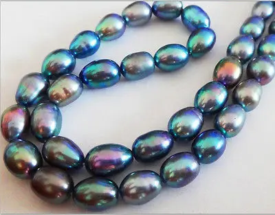 

HOT## Wholesale FREE SHIPPING >>> NATURAL 18"12X9MM TAHITIAN GENUINE PEACOCK BLUE GREEN PEARL NECKLACE 14K AAA+