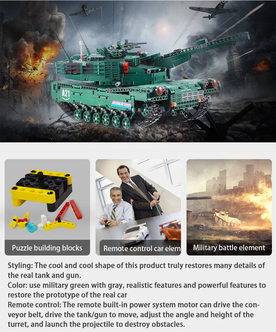 Blocos de Construção Brinquedos para Crianças Cada Militar Tanque Modelo Tijolos Carro Controle Remoto Compatível Ww2 Técnica 1498cps rc M1a2 5 Cheap Blocos