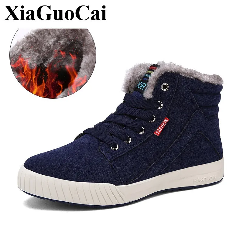 

Men Snow Boots with Fur Winter Warm Fleeces Cotton Shoes Large Size Lace-up Flat Casual Ankle Boots Anti-skid Wear Resistant