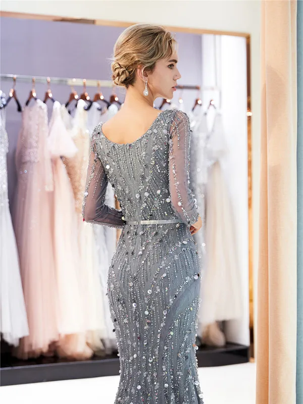 Real Pictures Grey Mermaid Evening Dresses Long Sleeve Formal Special Occasion Dress 2018 Arabic Beading Crystal Dinner Gowns Real Pictures Grey Mermaid Evening Dresses Long Sleeve Formal Special Occasion Dress 2018 Arabic Beading Crystal Dinner Gowns