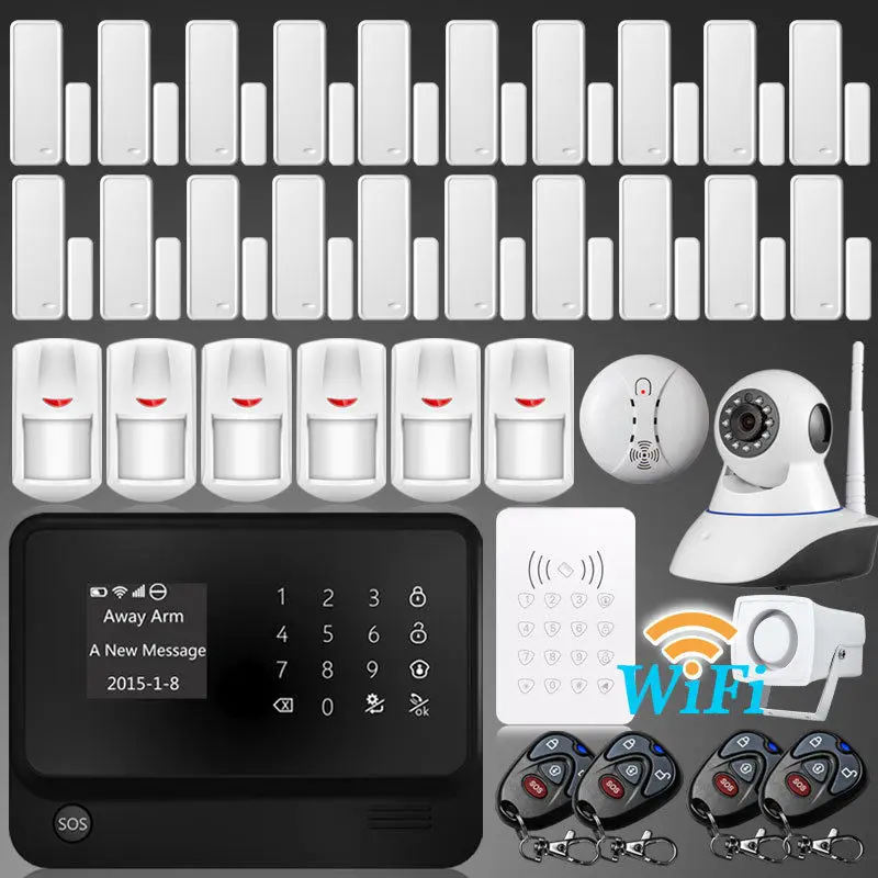 

New WiFi Internet GSM Alarm System Home Security HD WIFI IP camera+20 door gap detector Sensor+wireless RFID keypad alarm system