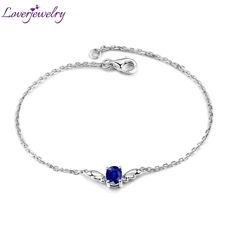 

LOVERJEWELRY Hot Sale Bat Shape Solid 18Kt Gold 5x6mm Oval Cut Natural Sapphire Bracelet Chain For Girl Jewelry Gift