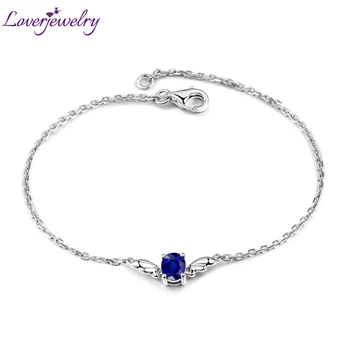 

LOVERJEWELRY Women Bracelets Bat Shape Solid 18Kt Gold 5x6mm Oval Cut Natural Sapphire Bracelet Chain For Girl Jewelry Gift