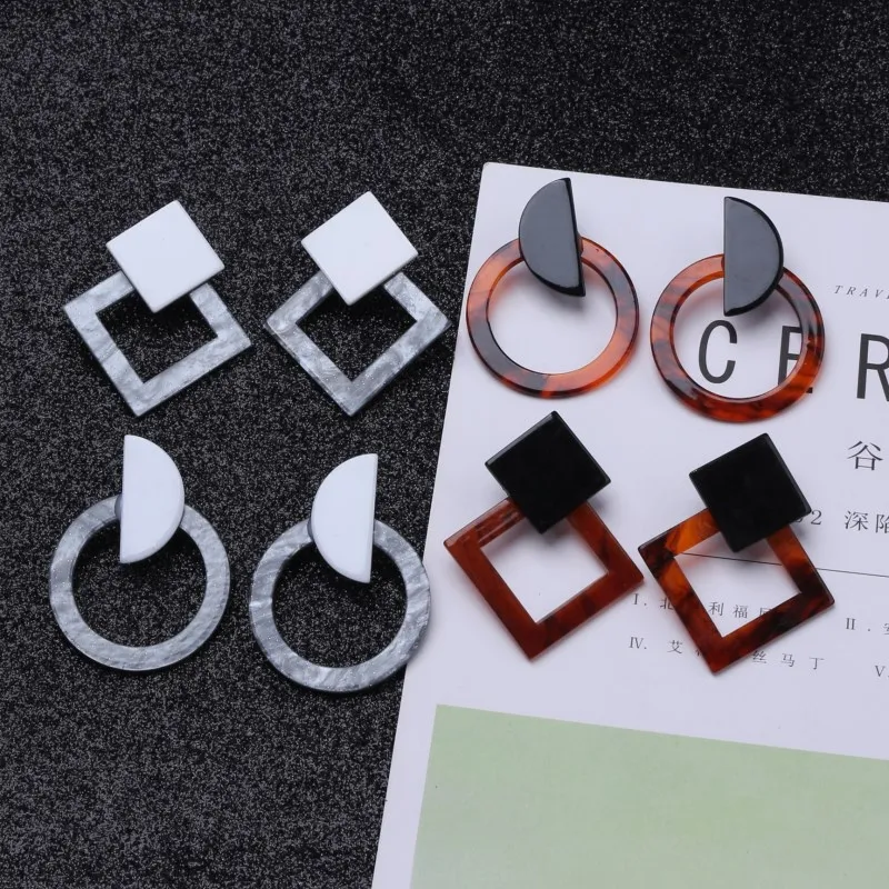 2019 Fashion Jewelry Leopard Acrylic Resin Oval Dangle Earrings For Women Geometry Big Circle Square Earrings Acetate Brincos
