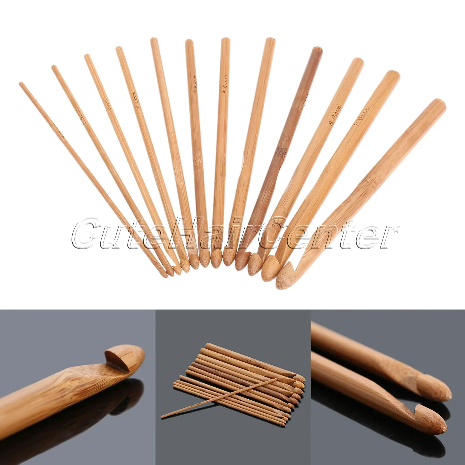 New 12 Size Bamboo Handle Crochet Hook Knit Weave Yarn Craft Knitting