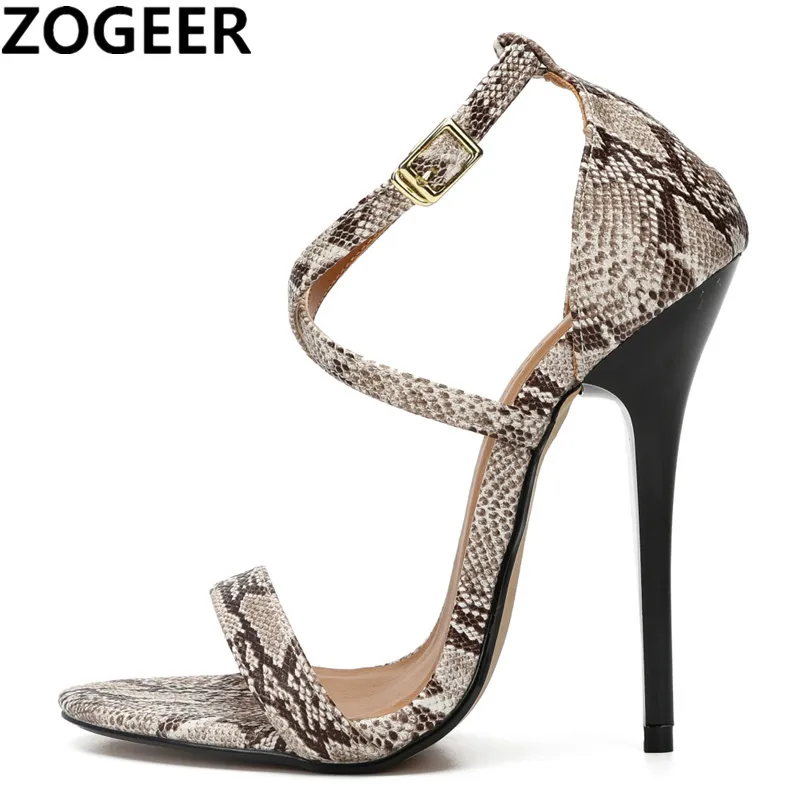 

Plus Size 48 Snake Print High Heels Sandals Summer Sexy Ankle Strap Open Toe Gladiator Sandal Party Dress Women Fetish Shoes