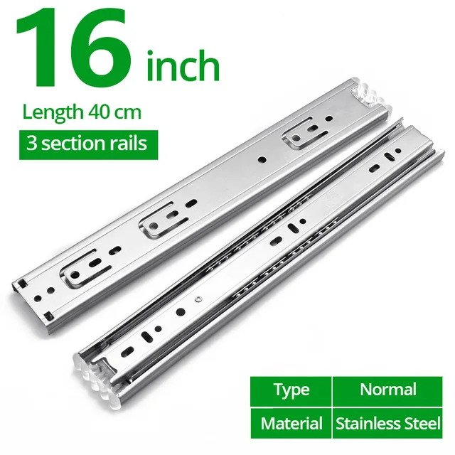 KAK 10" 22" Stainless Steel Drawer Slides Soft Close Drawer Track Three