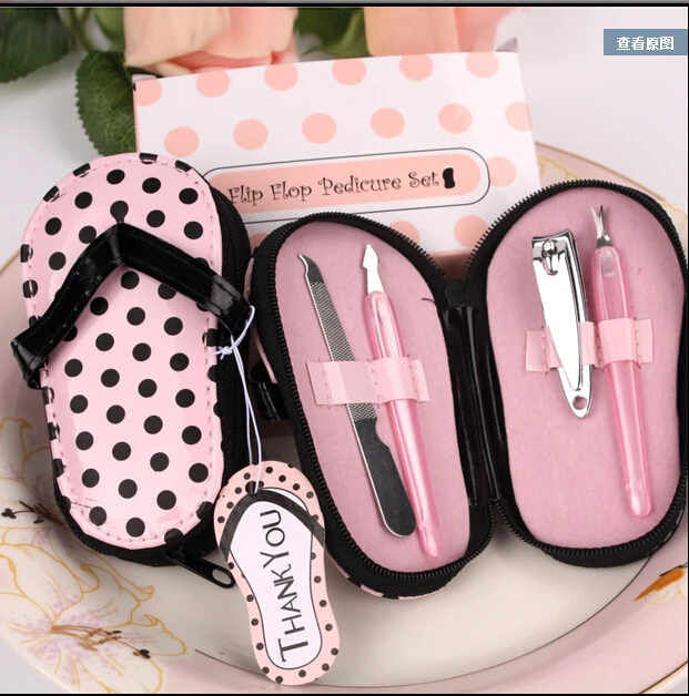 

Fedex Free Shipping 50sets/lot Nail Care "Pink Polka Flip Flop" Four Pedicure Set Manicure Set Wedding Favor Gift