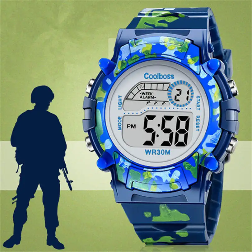 Спортивные Для детей часы для девочек и мальчиков Военная Наручные часы двойной Дисплей светодио дный цифровой детей Часы Будильник