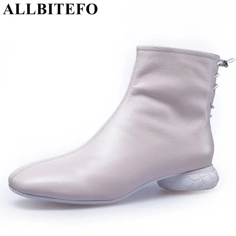 

ALLBITEFO natural genuine leather square toe women boots autumn winter warm fashion girl ankle boots Motorcycle boots for woman