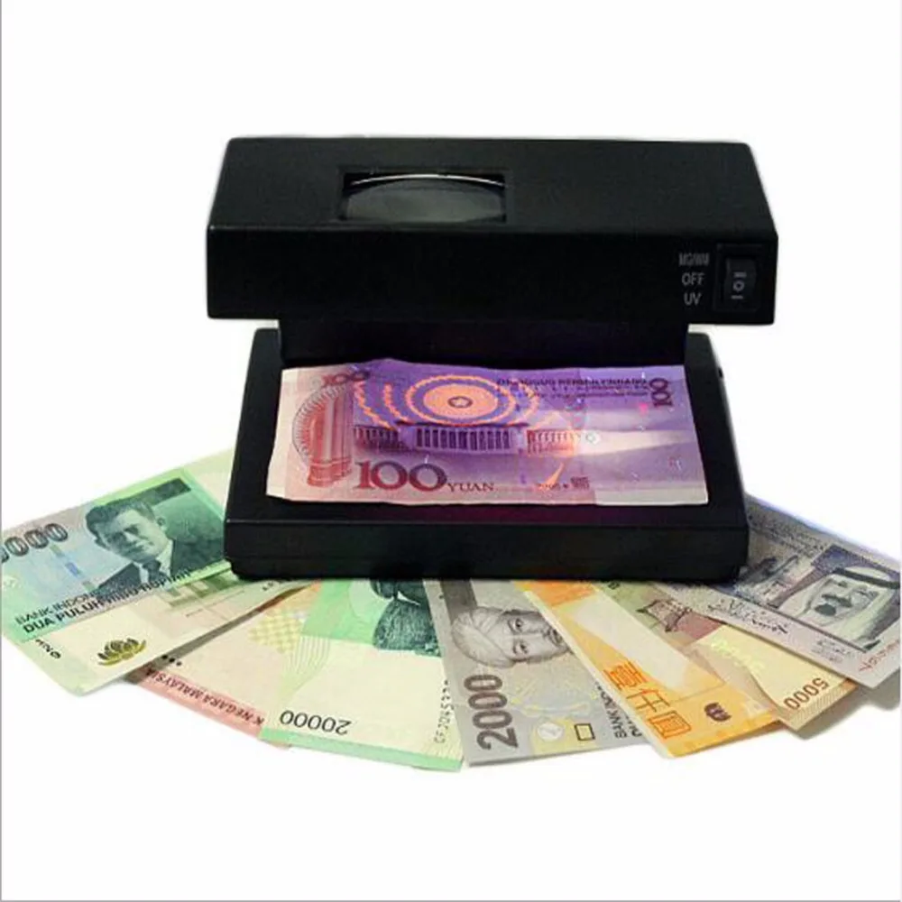 

1 PC/Pack Portable 220V EU-Plug All-Currency-Support UV Light Money Dectector With 5-Time Magnifying Glass for Business
