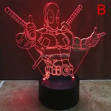 Free Ship 7 Color Changing Hero Deadpool 3D LED Night Light USB LED Decorative LED Table Lamp Colorful Desk Lighting