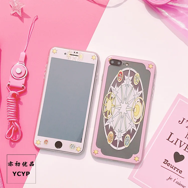 Чехол для iphone 8 8 plus Cardcaptor Sakura+ пленка для экрана из закаленного стекла, розовый чехол для iphone 6 6 S plus 7 7 plus X+ пленка