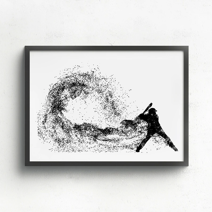 Abstract Black And White Painting Baseball Player Sport Wall