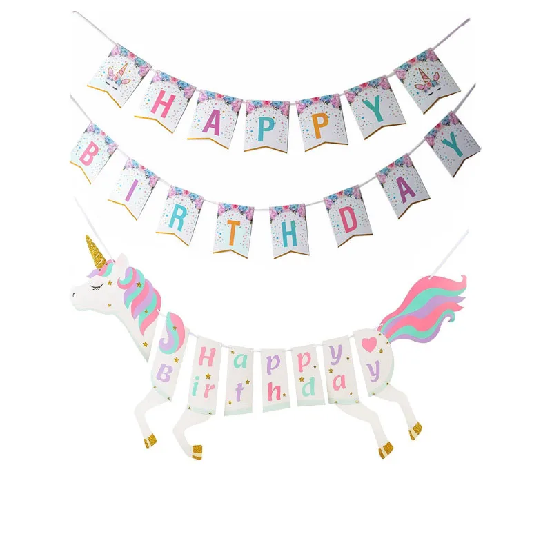 

1set Unicorn Happy Birthday Banner and Unicorn Horse Banner for Unicorn Party Decorations