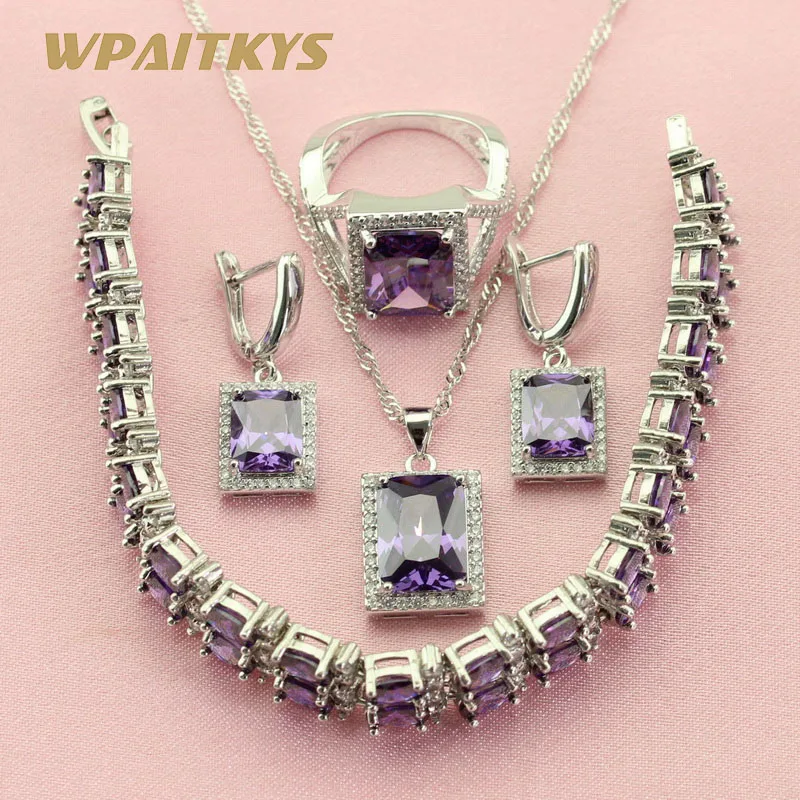 Женские комплекты украшений WPAITKYS квадратные фиолетовые с большим кристаллом