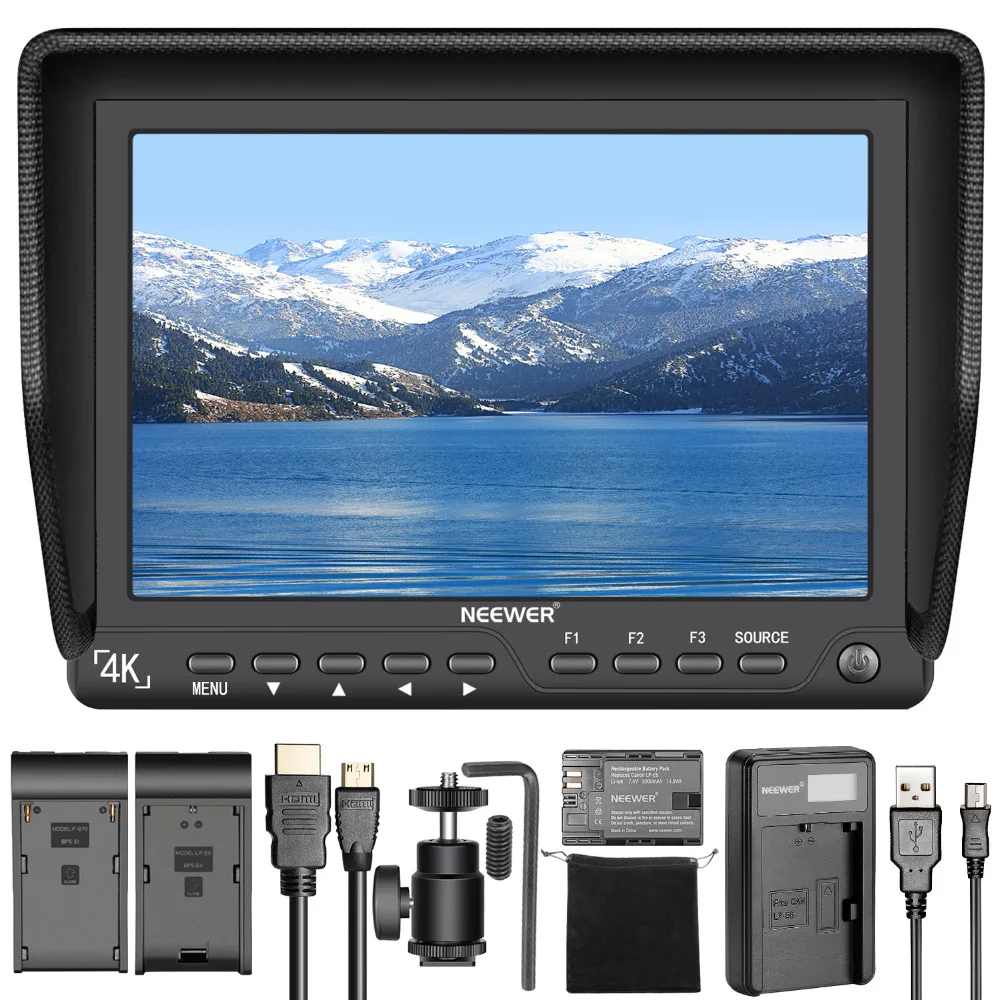 

Neewer NW-S7 7 inches 4K HD On-Camera Field Monitor 1920X1200 Resolution for DSLR Camera Camcorder Micro USB Battery Charger