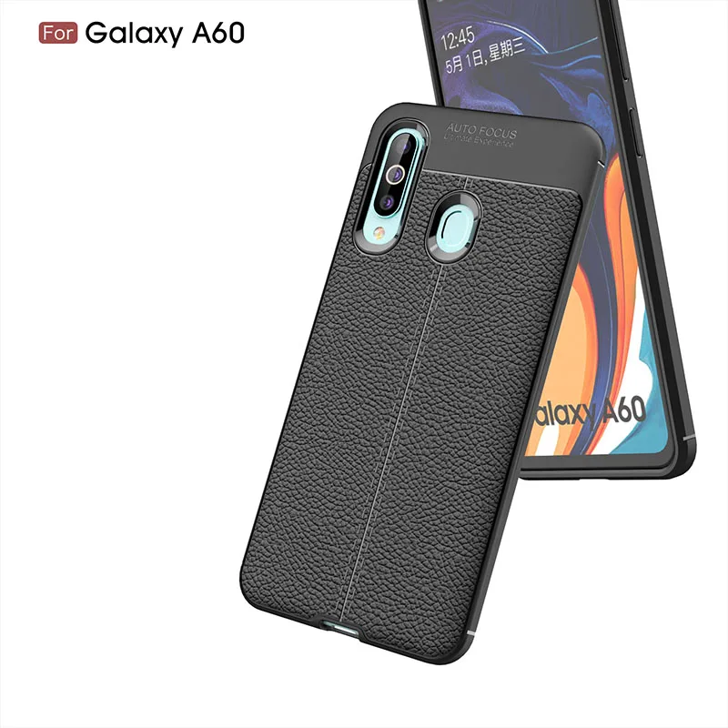 TOLIFEEL Case For Samsung Galaxy A60 Soft Silicone Phone Back Cover Shell For Samsung Galaxy A60 Litchi Pattern Leather Case
