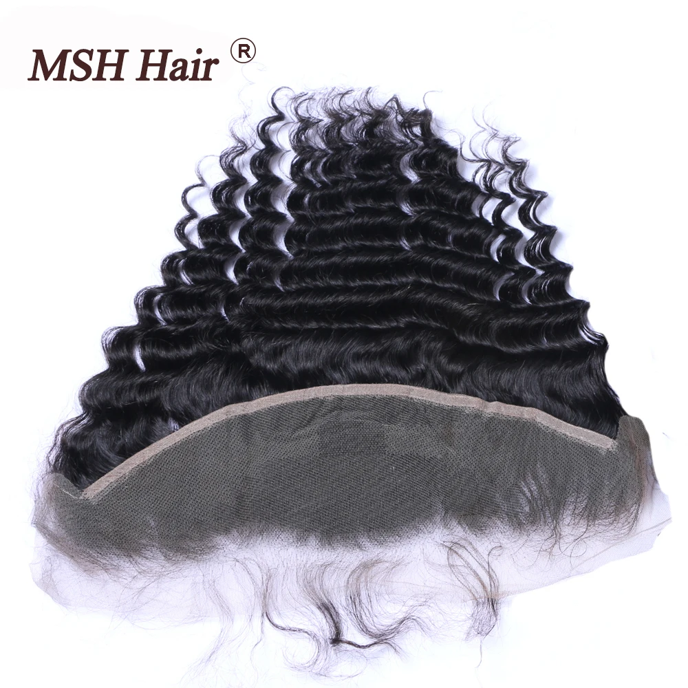 MSH Hair Peruvian Deep Wave 13*4 Ear to Ear Free Part Lace Frontal Closure Non Remy Human Hair Natural Color Swiss Lace