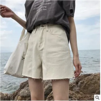 

Real Time 2018 New Pattern Easy Solid Color Cowboy Shorts Korean Summer Fashion Student High Waist Flash Flared Trousers Woman