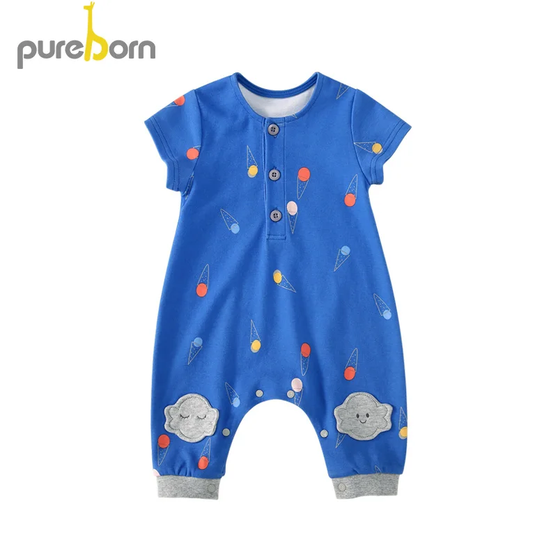 Pureborn Summer Baby Rompers Short Sleeve Soft Infant Clothing Toddler