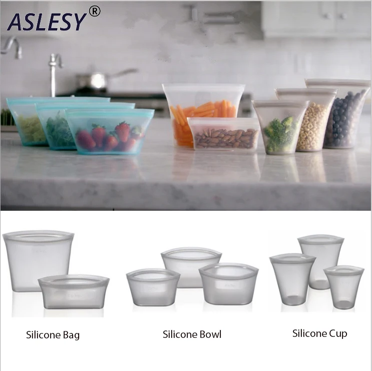

Kitchen Storage Zip lock Top Containers Reusable Zip Silicone Food Storage Containers Leakproof Zip Containers Fruit Sealed Cup