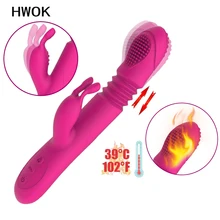 Heating Telescopic Rabbit Vibrator Rotating 10 mode Dildo Vibrator G Spot Clitoris Stimulator Adult Sex Toys for Woman