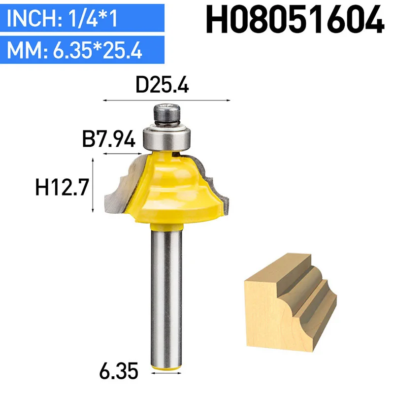 H08051604 3 шт./компл. деревообрабатывающие фрезы для контурной обработки древесины 2 флейты Концевая фреза с подшипником фреза ЧПУ Инструмент для обработки МДФ твердой древесины - Длина режущей кромки: H08051604