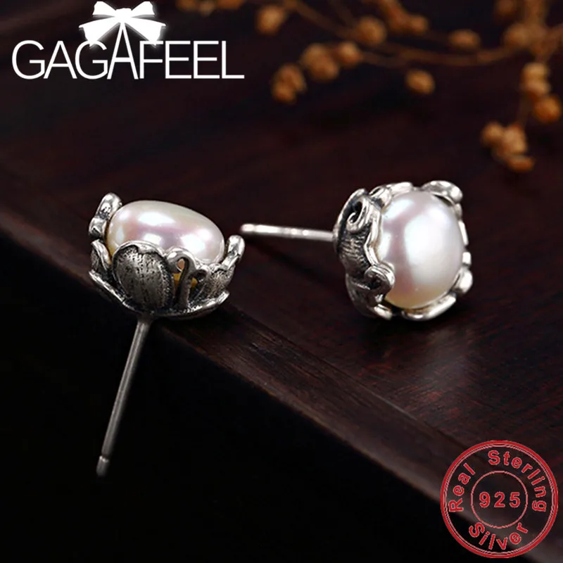 

GAGAFEEL Women Silver Pearl Stud Earrings 925 Sterling Silver Ear Stud for Female Wedding Jewelry Top Quality