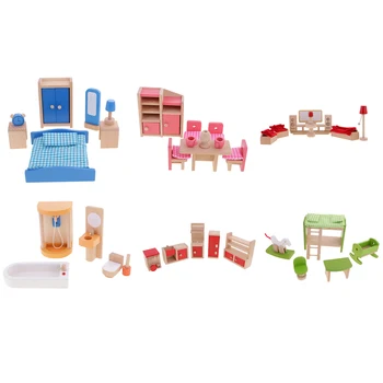 

Dollhouse Miniature Wooden Furniture Decoration Bedroom / Livingroom/ Bathroom/ Diningroom/ Kitchen Set Kids Pretend Play Toys