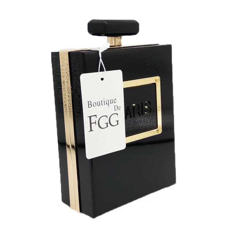 Женский клатч из акрила Boutique De FGG, черная вечерняя сумочка через плечо в форме флакона парфюма, кошелек