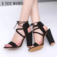 E TOY WORD High heels Sandals female Lace up Round toe super High Heels Shoes Plus Size 40-43 ankle strap womens shoes heels