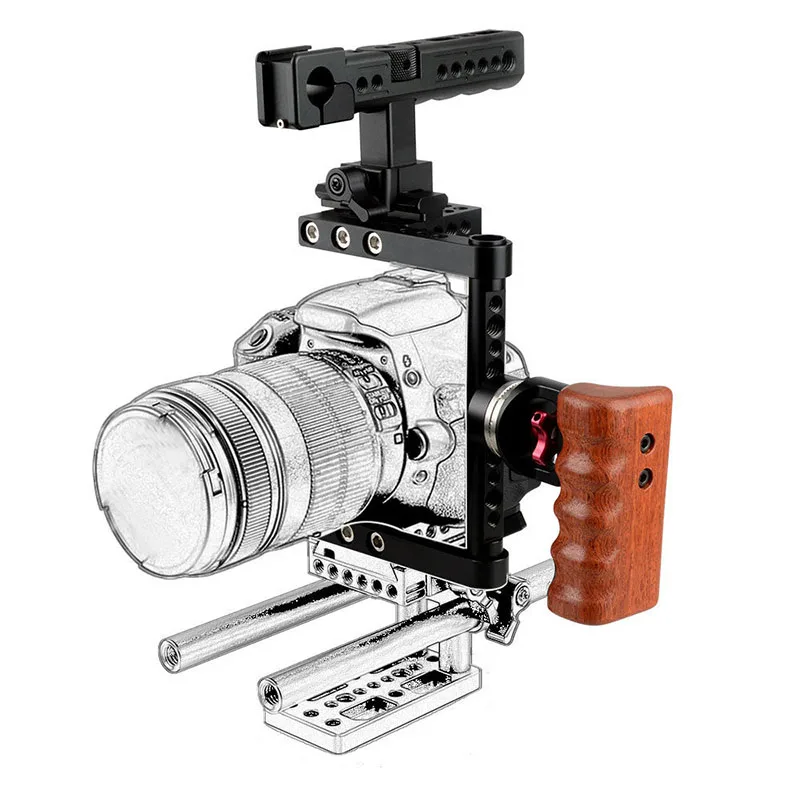 DSLR Camera Video Cage Kit Stabilizer Top Handle Wooden Grip For Canon Nikon Sony Panasonnic Fotografia Accessories C1391