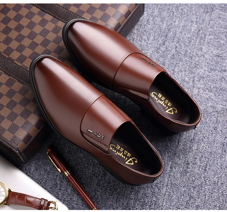 QZHSMY Increase Men Dress Italian Shoes Black Slip-on Man Shoes Leather Genuine Spring Autumn