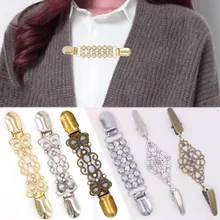 Ouro prata cor pato clipes flexível frisado pérola pino broche xale camisola cardigan colarinho clipe fivelas