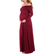 Vogueon Для женщин воротник-хомут для беременных женщин с длинным рукавом платье с открытыми плечами для беременных Костюмы для фотографии женские туфли, плоская подошва, вечернее, макси платье